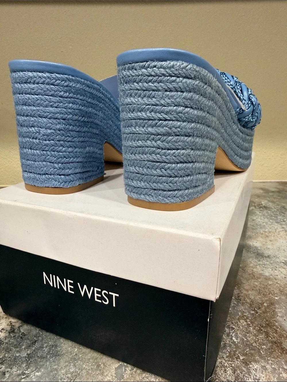 Nine West Blue Braided Platform Slide Sandals